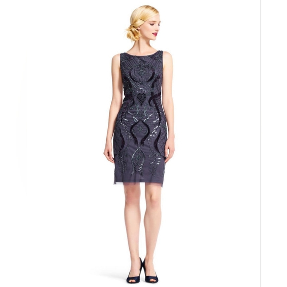 Adrianna Papell - Embellished Bateau Neck Dress